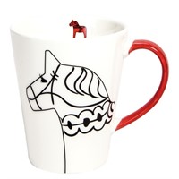 Mugg Dalahäst kontur vit